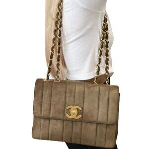CHANEL Vintage CC Logo Quilted Shoulder Bag Turn Lock Chain Brown Gold [106346]